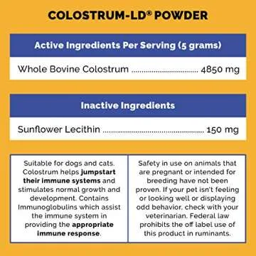 Veterinarian Approved Super Pet Nutrition - for Dogs and Cats - Liposomal Bovine Colostrum, Rich in Immunoglobulins (25%+), Support for Immune and Digestive Systems, Allergies (50 Grams)