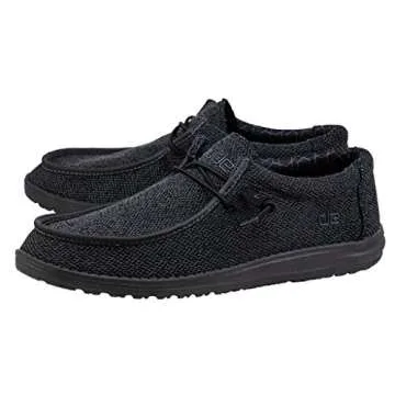 Hey Dude Men's Wally Sox Micro Total Black Size 13 | Men’s Shoes | Men's Lace Up Loafers | Comfortable & Light-Weight