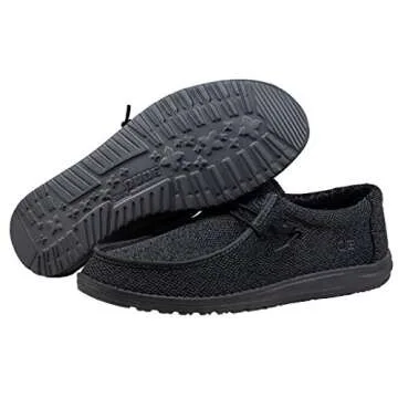 Hey Dude Men's Wally Sox Micro Total Black Size 13 | Men’s Shoes | Men's Lace Up Loafers | Comfortable & Light-Weight