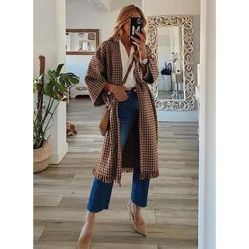 miduo Womens Fashion Winter Long Sleeve Open Placket Oversized Plaid Long Cardigans Coats JACKETS Ta...