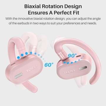 TOZO O2 True Open Ear Wireless Headphones Lightweight with Multi-Angle Adjustment, Bluetooth 5.3 Earbuds with Dual-Axis Design for Long-Lasting Comfort, Crystal-Clear Calls for Driving, Pink