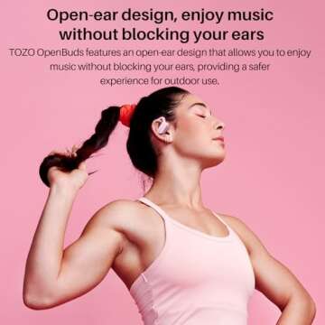 TOZO O2 True Open Ear Wireless Headphones Lightweight with Multi-Angle Adjustment, Bluetooth 5.3 Earbuds with Dual-Axis Design for Long-Lasting Comfort, Crystal-Clear Calls for Driving, Pink