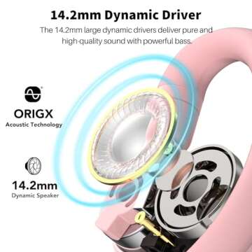 TOZO O2 True Open Ear Wireless Headphones Lightweight with Multi-Angle Adjustment, Bluetooth 5.3 Earbuds with Dual-Axis Design for Long-Lasting Comfort, Crystal-Clear Calls for Driving, Pink