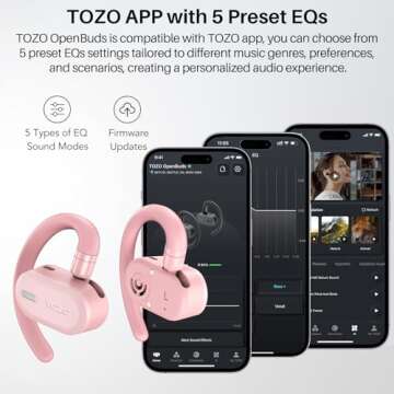 TOZO O2 True Open Ear Wireless Headphones Lightweight with Multi-Angle Adjustment, Bluetooth 5.3 Earbuds with Dual-Axis Design for Long-Lasting Comfort, Crystal-Clear Calls for Driving, Pink