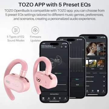 TOZO O2 True Open Ear Wireless Headphones Lightweight with Multi-Angle Adjustment, Bluetooth 5.3 Earbuds with Dual-Axis Design for Long-Lasting Comfort, Crystal-Clear Calls for Driving, Pink