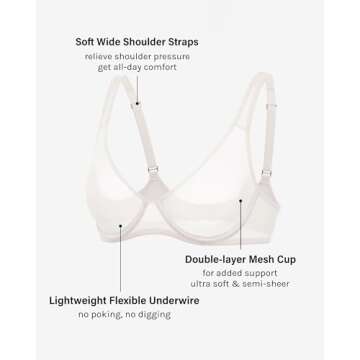 INLYRIC Women's Mesh Balconette Bra Sexy Demi Supportive Comfortable Seamless Underwire Unlined Shee...