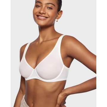 INLYRIC Women's Mesh Balconette Bra Sexy Demi Supportive Comfortable Seamless Underwire Unlined Sheer Bras Coconut White - Sheer 42D