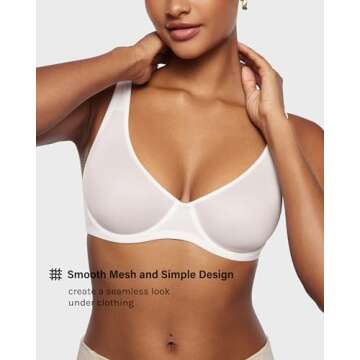 INLYRIC Women's Mesh Balconette Bra Sexy Demi Supportive Comfortable Seamless Underwire Unlined Sheer Bras Coconut White - Sheer 42D