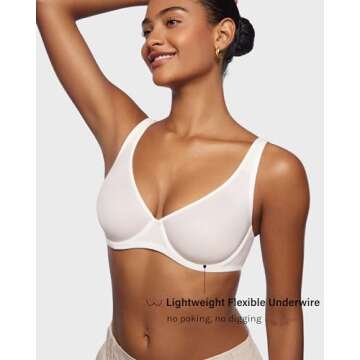 INLYRIC Women's Mesh Balconette Bra Sexy Demi Supportive Comfortable Seamless Underwire Unlined Sheer Bras Coconut White - Sheer 42D