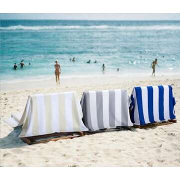 WILFA Extra Large Beach Towel - Oversized Mircofiber Beach Towel 40'' x 70'', XL Striped Lightweight Pool Towel, Big Cabana Swim Travel Towel for Adults Mens Women,Beige