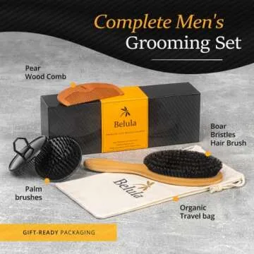 Belula Boar Bristle Brush Set for Men - Natural Grooming Essentials