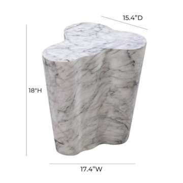 Tov Furniture White Marble Side Table - Modern Slab 18"