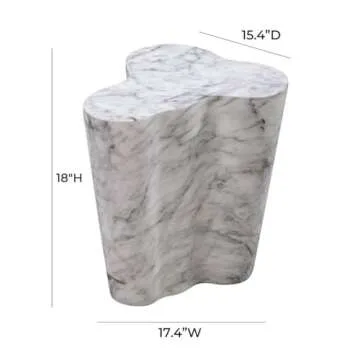 Tov Furniture White Marble Side Table - Modern Slab 18"