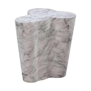 Tov Furniture White Marble Side Table - Modern Slab 18"