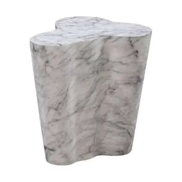 Tov Furniture White Marble Side Table - Modern Slab 18"