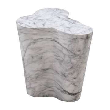 Tov Furniture White Marble Side Table - Modern Slab 18"