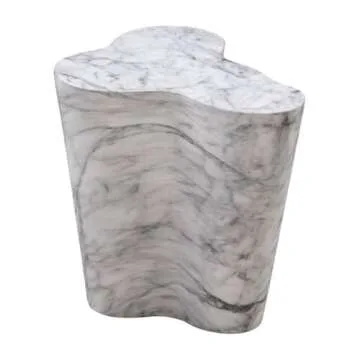 Tov Furniture White Marble Side Table - Modern Slab 18"
