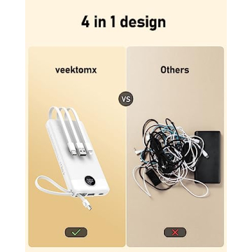 VEEKTOMX Portable Charger 10000mAh with Built-in Cables