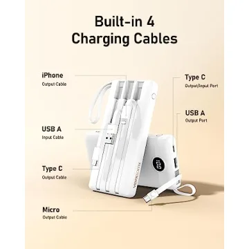 VEEKTOMX Portable Charger 10000mAh with Built-in Cables