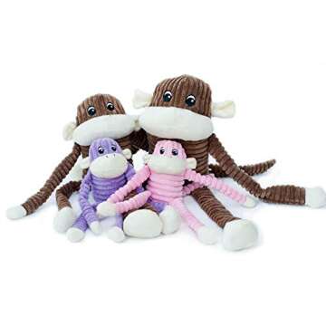 ZippyPaws - Spencer The Crinkle Monkey Dog Toy, Squeaker and Crinkle Plush Toy - Purple, Small