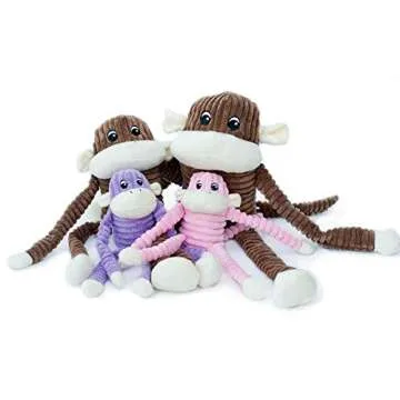 ZippyPaws - Spencer The Crinkle Monkey Dog Toy, Squeaker and Crinkle Plush Toy - Purple, Small