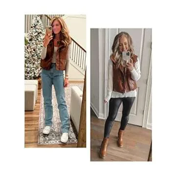 Chic UANEO Brown PU Leather Cropped Winter Vest