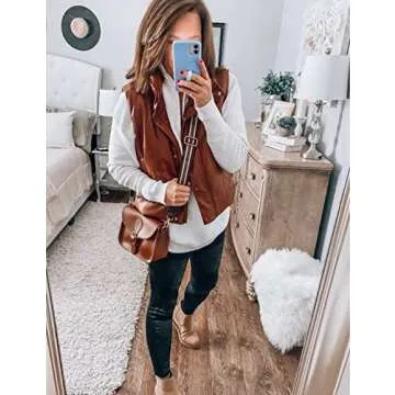 Chic UANEO Brown PU Leather Cropped Winter Vest