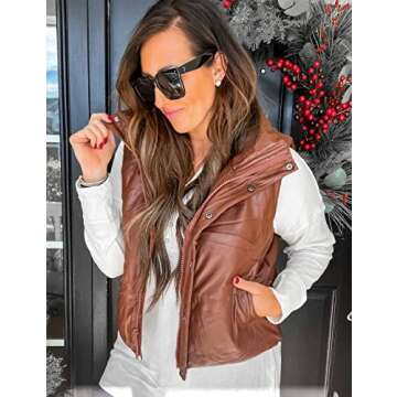 Chic UANEO Brown PU Leather Cropped Winter Vest
