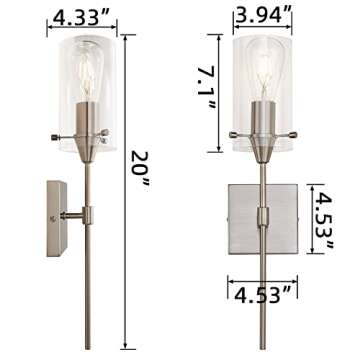 Noele Brushed Nickel Wall Sconces, Wall Sconces Set of 2 Modern Industrial Vanity Lighting Fixtures, Wall Lights for Bathroom Farmhouse Vanity Lights with Clear Glass Shades (Bulb not Included)