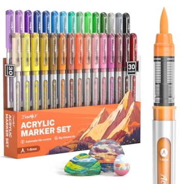 JusArt Acrylic Paint Markers Brush Tip 30 Colors for Creative Art