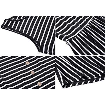 INWECH Women's Summer Sleeveless Dresses Casual Striped Swing T-Shirt Dress with Pockets (Black, Small)