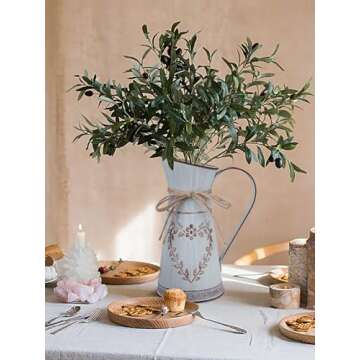 Yoillione Metal Vase, Light Blue Jug Vase with Handle, Rustic Flower Vase for Home Garden Decor, Small Tin Vase for Wedding