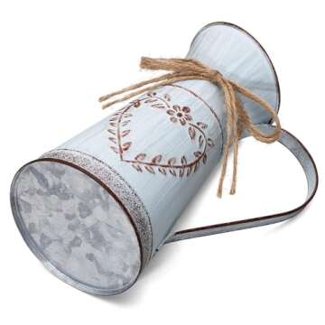 Yoillione Metal Vase, Light Blue Jug Vase with Handle, Rustic Flower Vase for Home Garden Decor, Small Tin Vase for Wedding