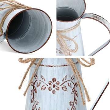 Yoillione Metal Vase, Light Blue Jug Vase with Handle, Rustic Flower Vase for Home Garden Decor, Small Tin Vase for Wedding