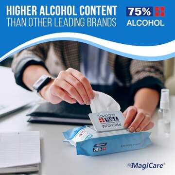 MagiCare 75% Alcohol Hand Sanitizing Wipes (4-80ct Packs) - Premium, Unscented Large Alcohol Wipes -...