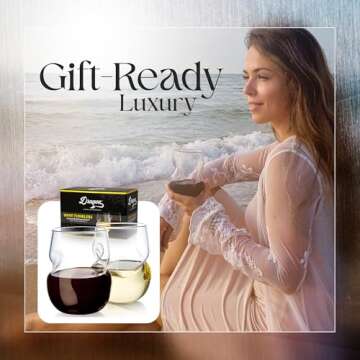 Dragon Glassware Stemless Wine Glasses - 16 oz Clear Short Wine Glasses Set of 2 with Finger Indentations - Aerates Naturally