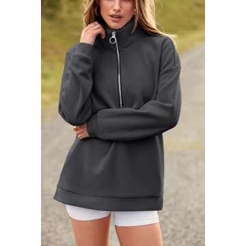 PRETTYGARDEN Women's Causal 1/4 Zip Pullover Long Sleeve Collar Sweatshirts Solid Activewear Running Jacket (Dark Grey,X-Large)