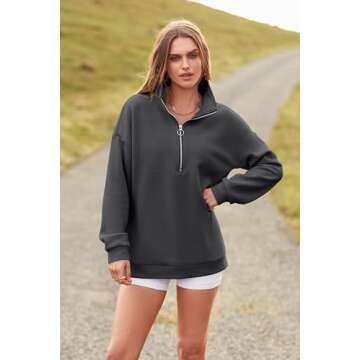 PRETTYGARDEN Women's Causal 1/4 Zip Pullover Long Sleeve Collar Sweatshirts Solid Activewear Running Jacket (Dark Grey,X-Large)