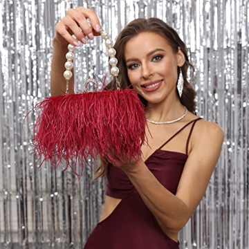 Women Ostrich Feather Evening Bags Purses Clutch Vintage Banquet Handbag (burgundy)