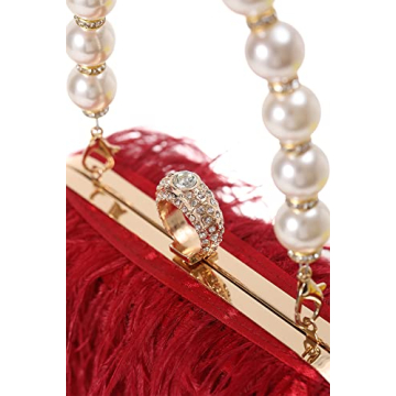 Women Ostrich Feather Evening Bags Purses Clutch Vintage Banquet Handbag (burgundy)