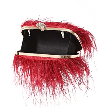 Women Ostrich Feather Evening Bags Purses Clutch Vintage Banquet Handbag (burgundy)