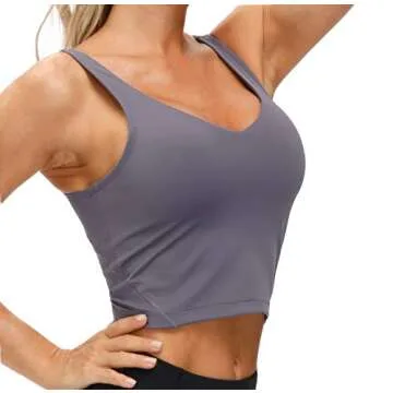 Women’s Longline Sports Bra Wirefree Padded Medium Support Yoga Bras Gym Running Workout Tank Tops (Vintage Purple, Small)