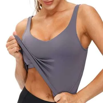 Women’s Longline Sports Bra Wirefree Padded Medium Support Yoga Bras Gym Running Workout Tank Tops (Vintage Purple, Small)