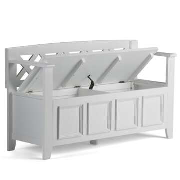 48" Solid Wood Entryway Shoe Storage Bench in White