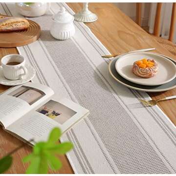 Caflife Boho Table Runner Natural Stripe for Modern Farmhouse Coffee Table Decor, Rustic Woven Runne...