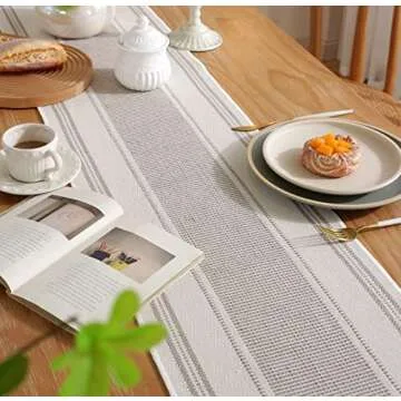 Caflife Boho Table Runner Natural Stripe for Modern Farmhouse Coffee Table Decor, Rustic Woven Runne...