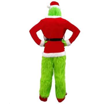 Hefnoya Christmas Green Big Monster Costume -8pcs Furry Santa Costume Suit Furry Outfit Green Costume Adult Men and Women (L/XL)