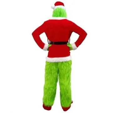 Hefnoya Christmas Green Big Monster Costume -8pcs Furry Santa Costume Suit Furry Outfit Green Costume Adult Men and Women (L/XL)