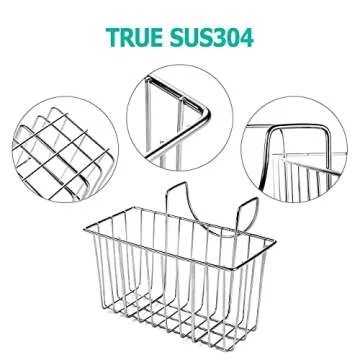 Kitchen Sponge Holder, Sink Basket Sink Caddy Brush Dishwashing Liquid Drainer Rack Silver, Medium