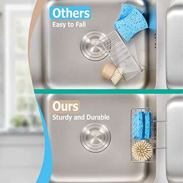 Kitchen Sponge Holder, Sink Basket Sink Caddy Brush Dishwashing Liquid Drainer Rack Silver, Medium